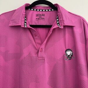Tattoo Golf Performance Polo Shirt Men's 2XL Pink Camo Skull Crossbones Golfcore
